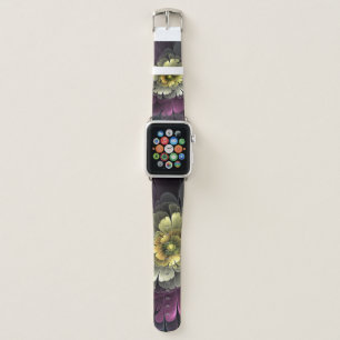 Abstract Modern Purpur Khaki Gray Fractal Flower Apple Watch Band