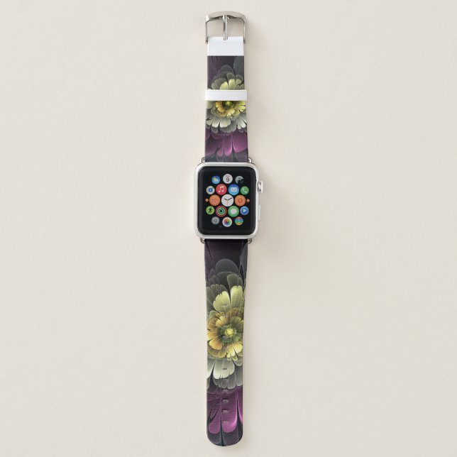 Abstract Modern Purpur Khaki Gray Fractal Flower Apple Watch Band (Front)