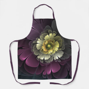 Abstract Modern Purpur Khaki Gray Fractal Flower Apron