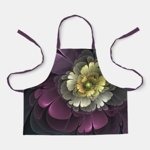 Abstract Modern Purpur Khaki Gray Fractal Flower Apron