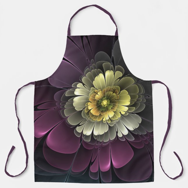 Abstract Modern Purpur Khaki Gray Fractal Flower Apron (Front)