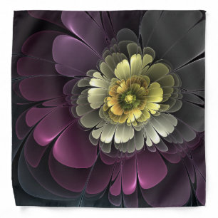 Abstract Modern Purpur Khaki Gray Fractal Flower Bandana