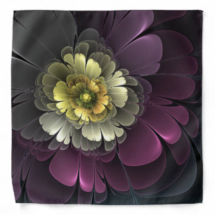 Abstract Modern Purpur Khaki Gray Fractal Flower Bandana