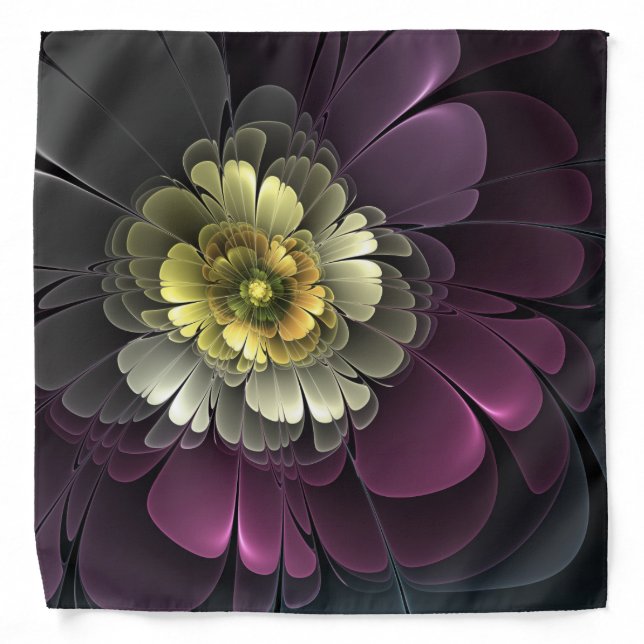 Abstract Modern Purpur Khaki Gray Fractal Flower Bandana (Front)
