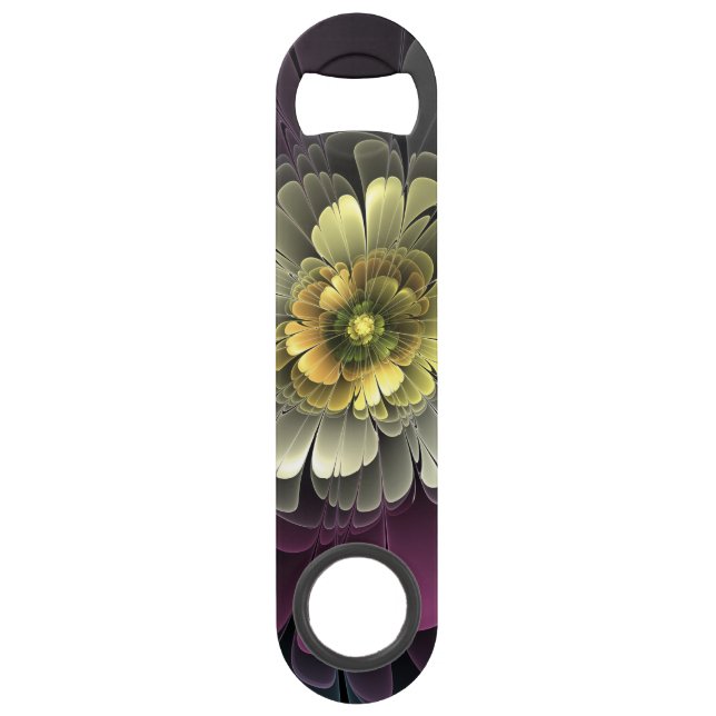 Abstract Modern Purpur Khaki Gray Fractal Flower Bar Key (Front)