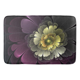 Abstract Modern Purpur Khaki Gray Fractal Flower Bath Mat