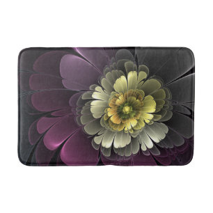 Abstract Modern Purpur Khaki Gray Fractal Flower Bath Mat