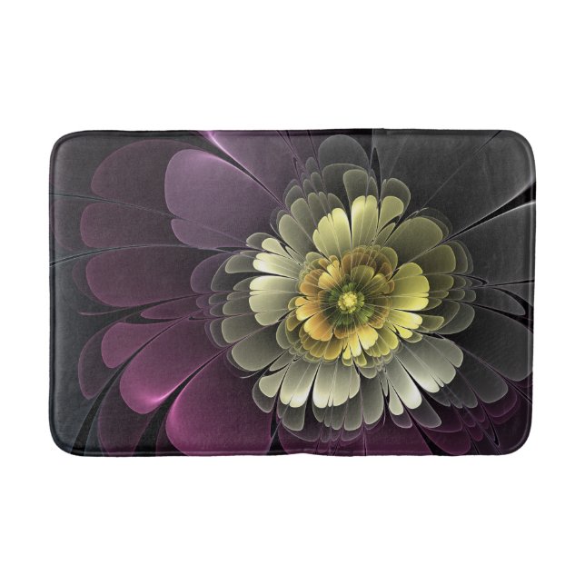 Abstract Modern Purpur Khaki Gray Fractal Flower Bath Mat (Front)