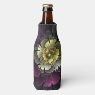 Abstract Modern Purpur Khaki Gray Fractal Flower Bottle Cooler