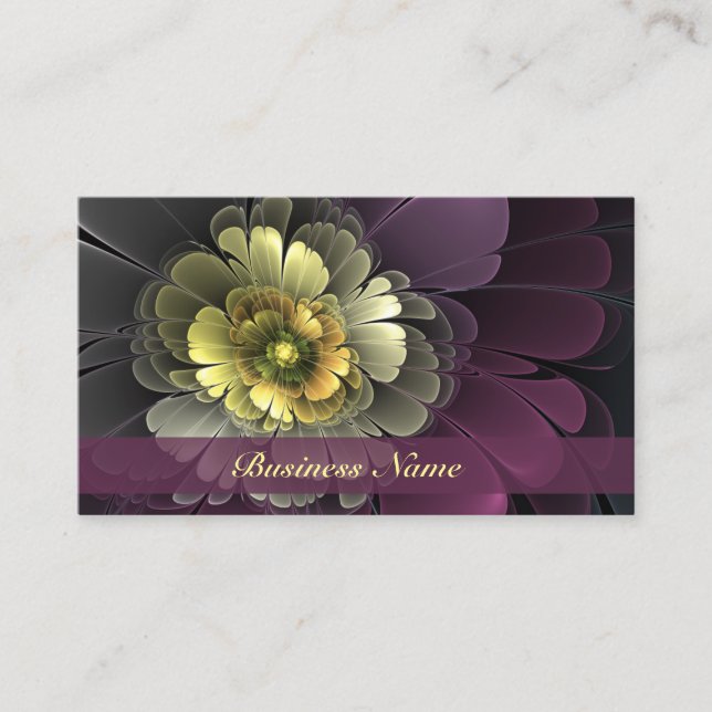 Abstract Modern Purpur Khaki Gray Fractal Flower Business Card (Front)