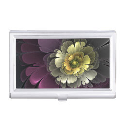 Abstract Modern Purpur Khaki Gray Fractal Flower Business Card Case