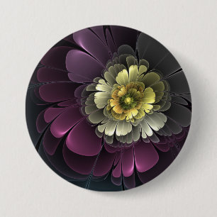 Abstract Modern Purpur Khaki Gray Fractal Flower Button