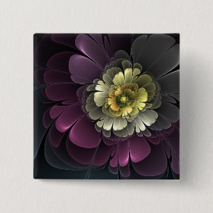 Abstract Modern Purpur Khaki Gray Fractal Flower Button