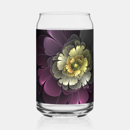 Abstract Modern Purpur Khaki Gray Fractal Flower Can Glass