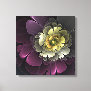 Abstract Modern Purpur Khaki Gray Fractal Flower Canvas Print