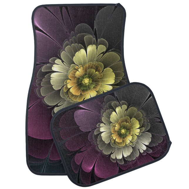 Abstract Modern Purpur Khaki Gray Fractal Flower Car Floor Mat (Set)