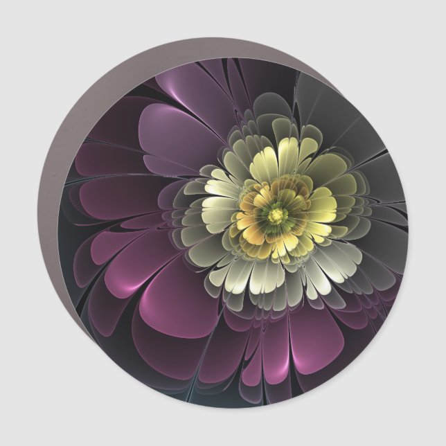 Abstract Modern Purpur Khaki Gray Fractal Flower Car Magnet (Front)