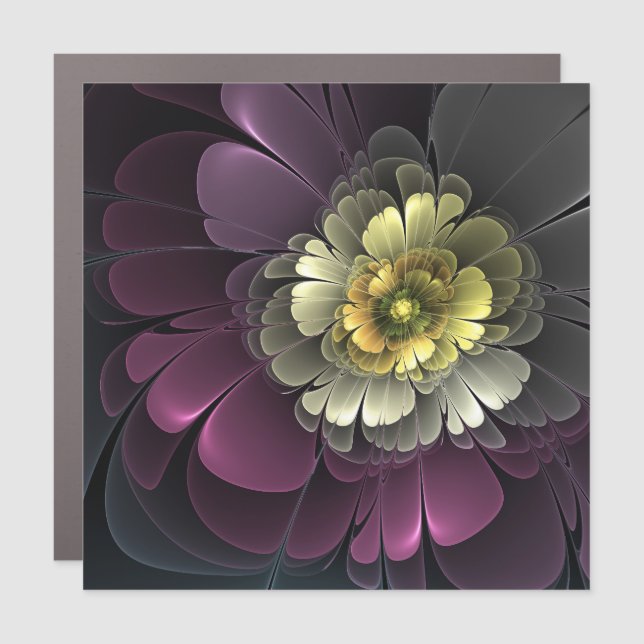 Abstract Modern Purpur Khaki Gray Fractal Flower Car Magnet (Front)