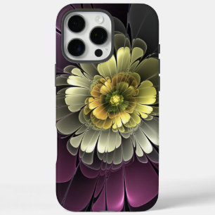 Abstract Modern Purpur Khaki Gray Fractal Flower iPhone 16 Pro Max Case
