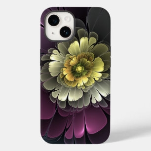 Abstract Modern Purpur Khaki Gray Fractal Flower Case-Mate iPhone 14 Case