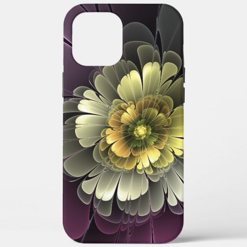 Abstract Modern Purpur Khaki Gray Fractal Flower iPhone 12 Pro Max Case