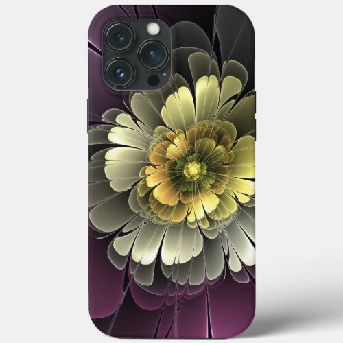 Abstract Modern Purpur Khaki Gray Fractal Flower iPhone 13 Pro Max Case