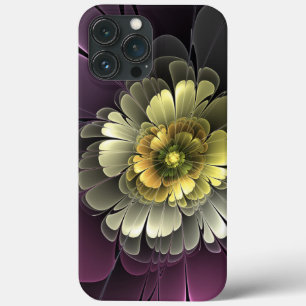 Abstract Modern Purpur Khaki Gray Fractal Flower iPhone 13 Pro Max Case