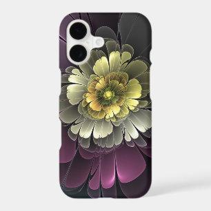 Abstract Modern Purpur Khaki Gray Fractal Flower iPhone 17 Case