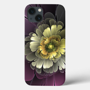 Abstract Modern Purpur Khaki Gray Fractal Flower iPhone 13 Case