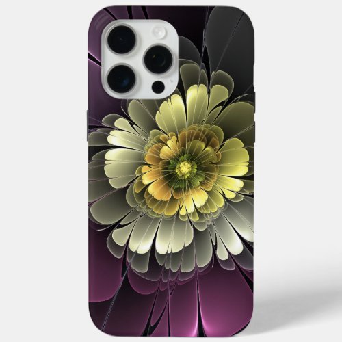 Abstract Modern Purpur Khaki Gray Fractal Flower iPhone 15 Pro Max Case