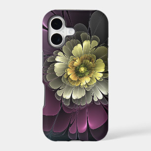 Abstract Modern Purpur Khaki Gray Fractal Flower iPhone 17 Case
