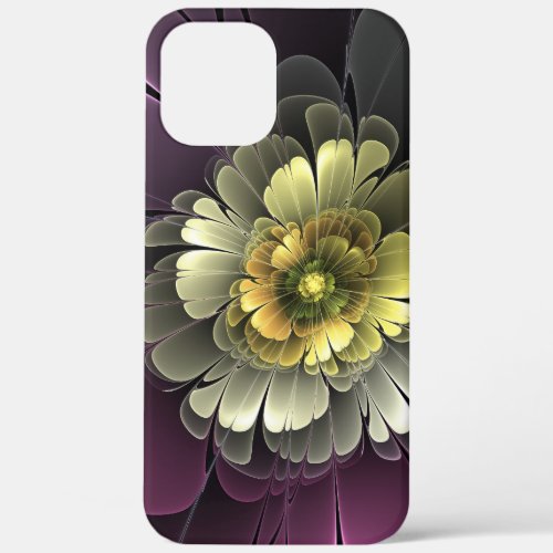 Abstract Modern Purpur Khaki Gray Fractal Flower iPhone 12 Pro Max Case
