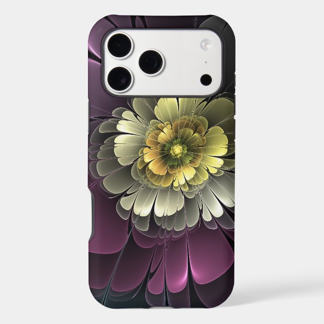 Abstract Modern Purpur Khaki Gray Fractal Flower Case-Mate iPhone Case (Back)