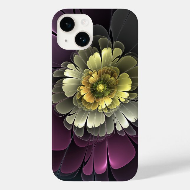 Abstract Modern Purpur Khaki Gray Fractal Flower Case-Mate iPhone Case (Back)