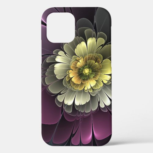 Abstract Modern Purpur Khaki Gray Fractal Flower iPhone 12 Case