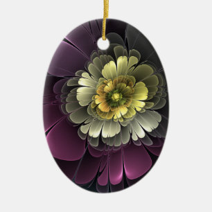 Abstract Modern Purpur Khaki Gray Fractal Flower Ceramic Ornament