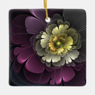 Abstract Modern Purpur Khaki Gray Fractal Flower Ceramic Ornament