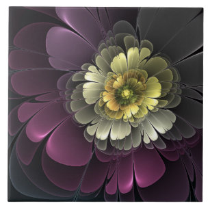 Abstract Modern Purpur Khaki Gray Fractal Flower Ceramic Tile