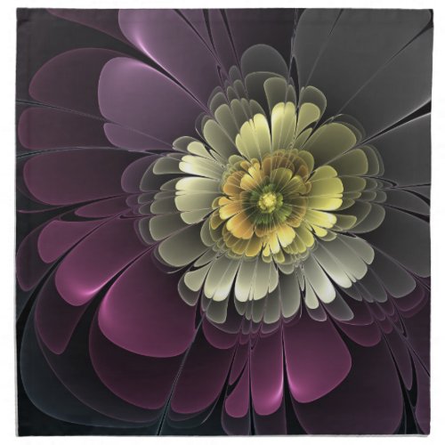 Abstract Modern Purpur Khaki Gray Fractal Flower Cloth Napkin