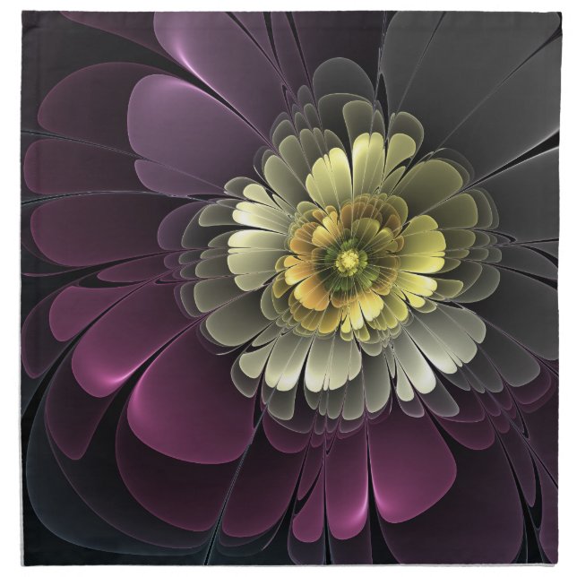 Abstract Modern Purpur Khaki Gray Fractal Flower Cloth Napkin (Front)