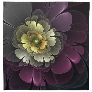 Abstract Modern Purpur Khaki Gray Fractal Flower Cloth Napkin