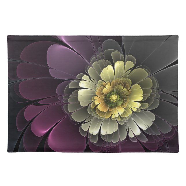 Abstract Modern Purpur Khaki Gray Fractal Flower Cloth Placemat (Front)