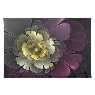 Abstract Modern Purpur Khaki Gray Fractal Flower Cloth Placemat