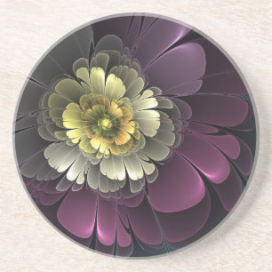 Abstract Modern Purpur Khaki Gray Fractal Flower Coaster