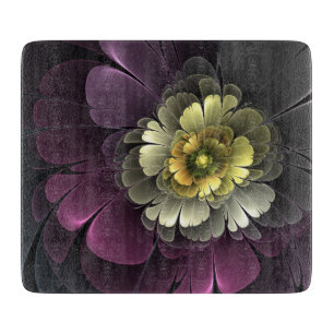 Abstract Modern Purpur Khaki Gray Fractal Flower Cutting Board