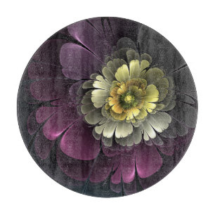 Abstract Modern Purpur Khaki Gray Fractal Flower Cutting Board