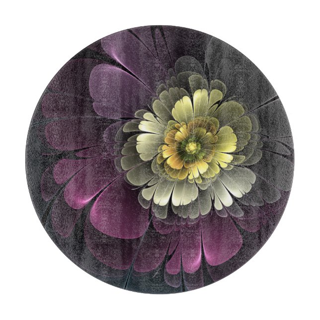 Abstract Modern Purpur Khaki Gray Fractal Flower Cutting Board (Front)