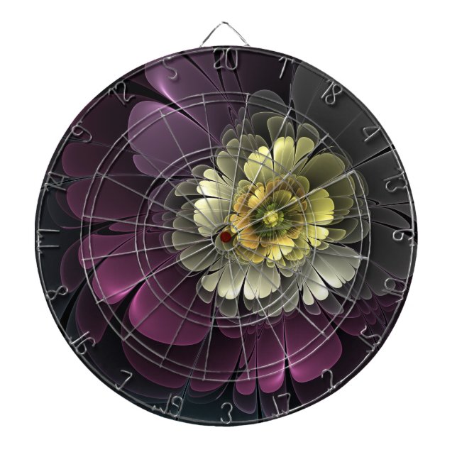 Abstract Modern Purpur Khaki Gray Fractal Flower Dart Board (Front)