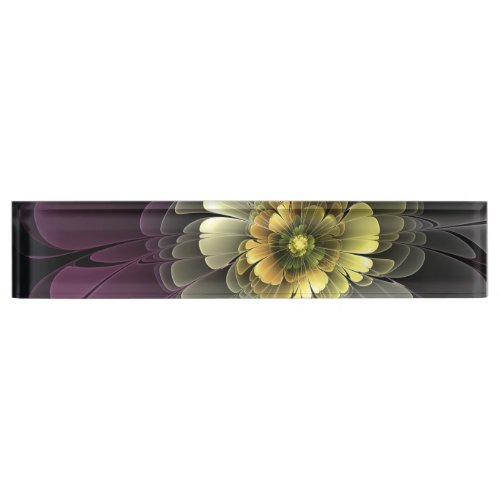 Abstract Modern Purpur Khaki Gray Fractal Flower Desk Name Plate