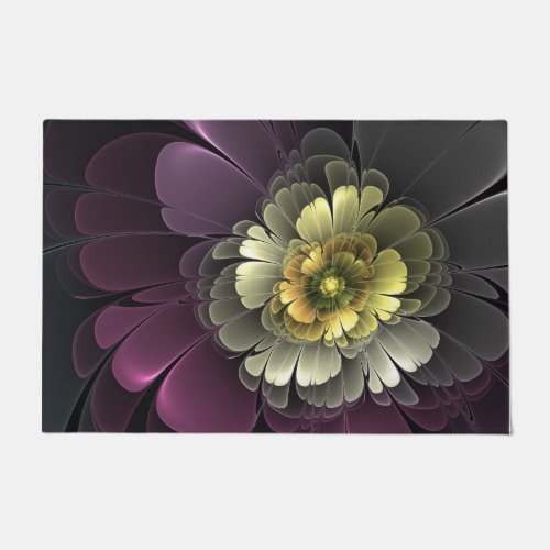Abstract Modern Purpur Khaki Gray Fractal Flower Doormat